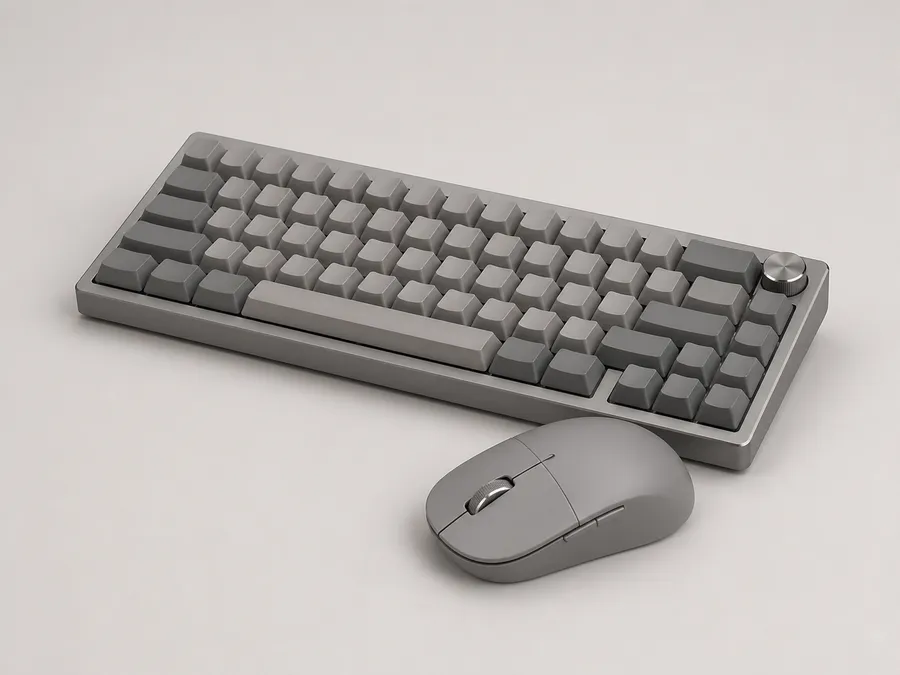 Warm gray compact keyboard and wireless mouse