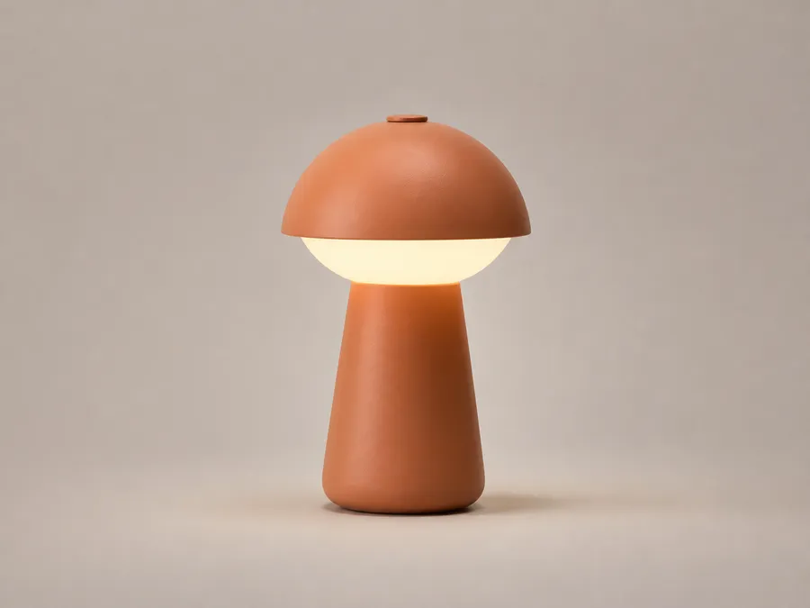 Terracotta mushroom-shaped portable table lamp