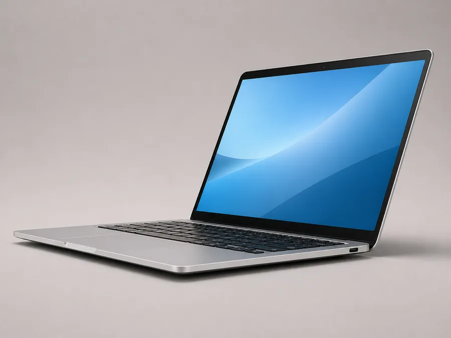 Silver performance laptop at a low side angle