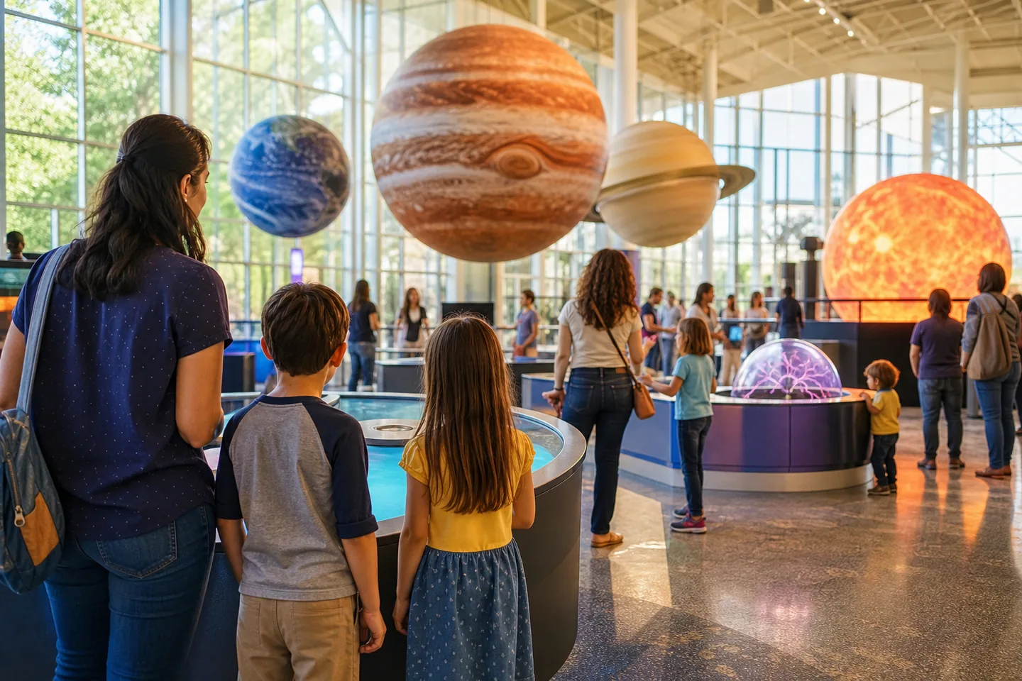 Original family science experience with suspended planet models