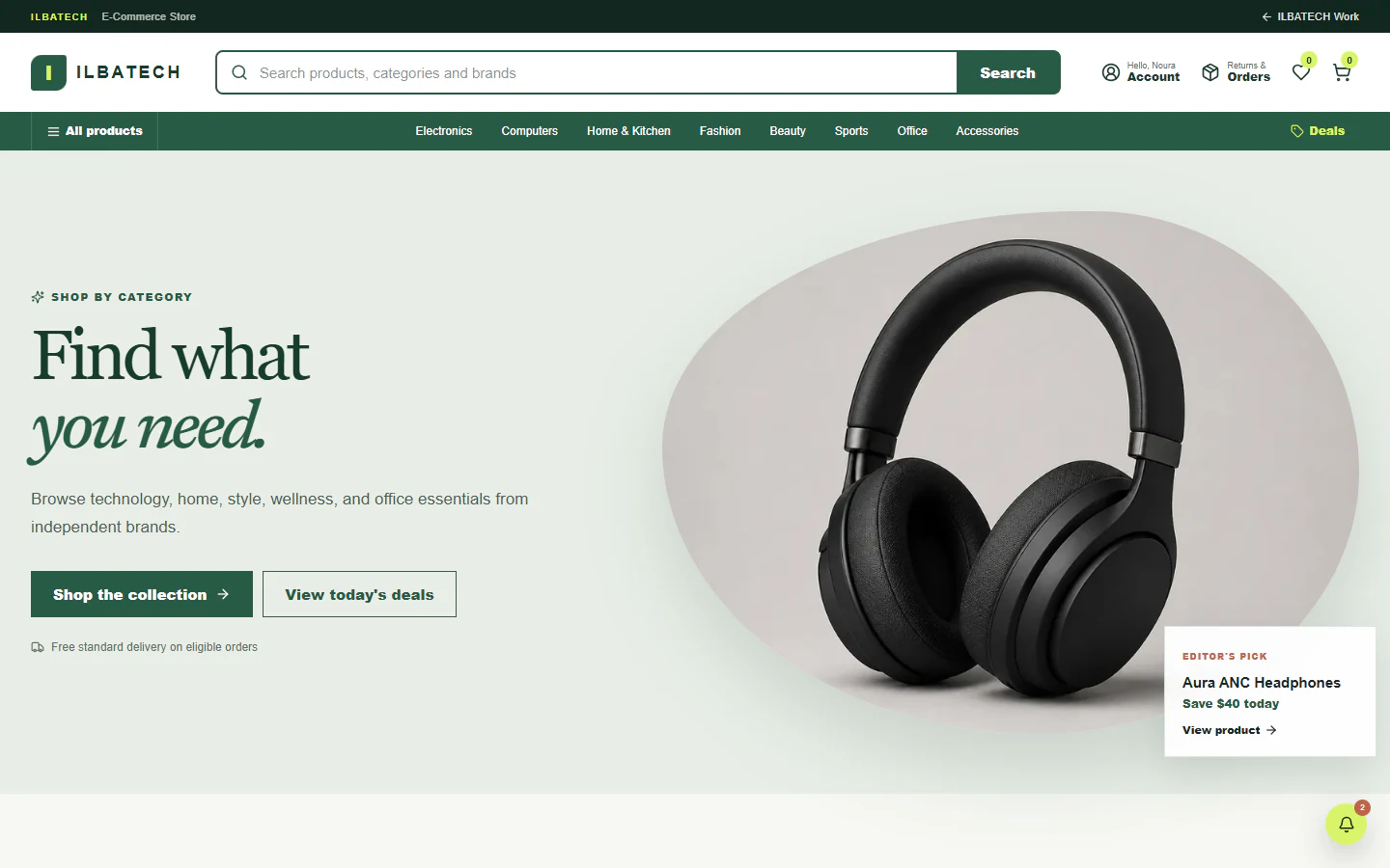 ILBATECH e-commerce storefront with product search, shopping categories and customer navigation